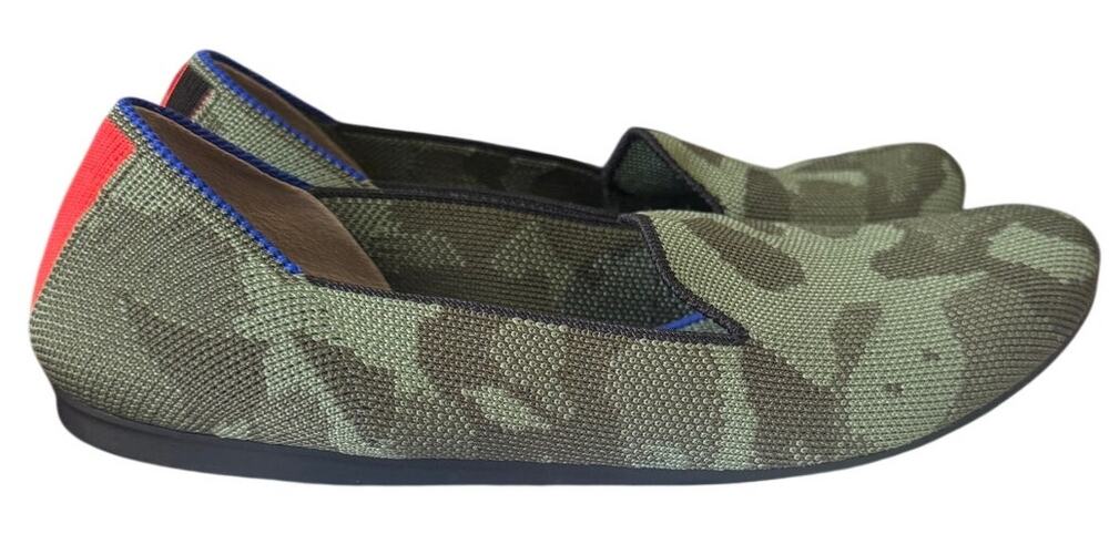 Rothy's The Loafer Olive Green Camo Knit Slip-On Flat, Women's Size 7